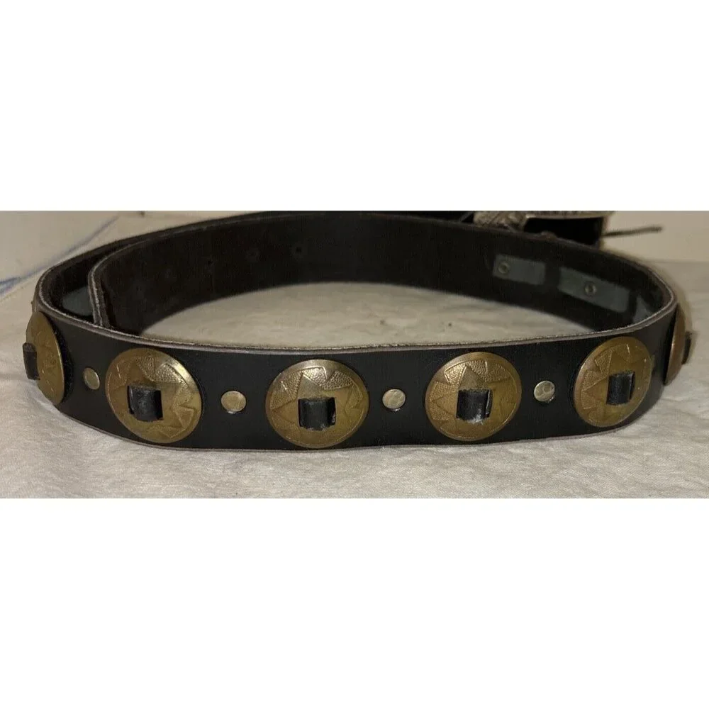 Dark Brown‎ Leather Concho Western Boho Women's Belt Size 36 1 1/2x41 1/2